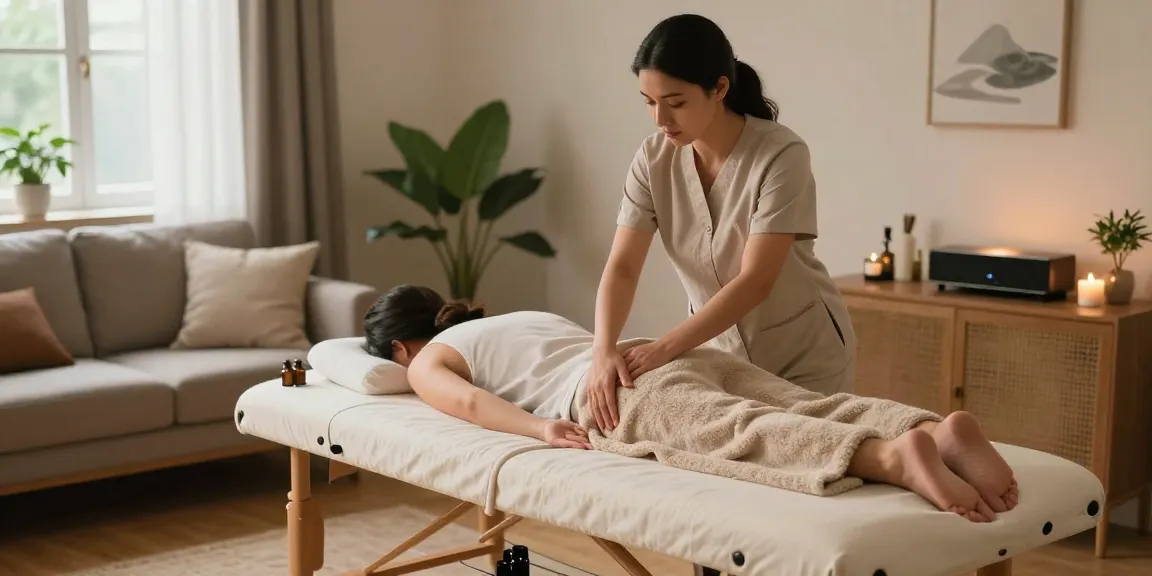 의정부출장안마 service in a serene home environment with a professional massage therapist and relaxing atmosphere.