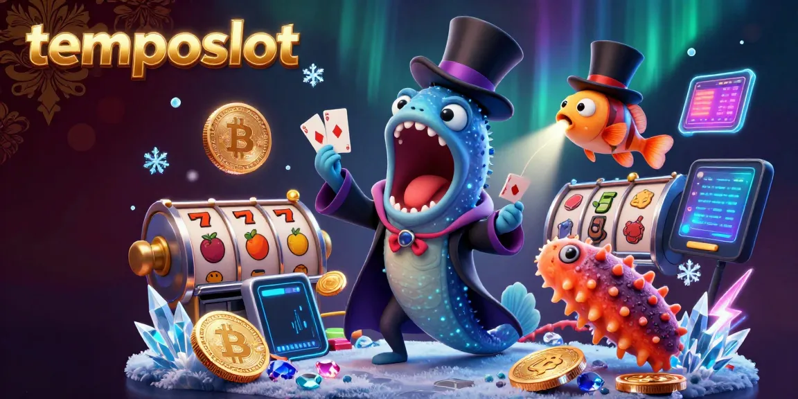 Slot permainan tematik dan cryptocurrency bersatu dalam ilustrasi tematik temposlot yang kaya warna.