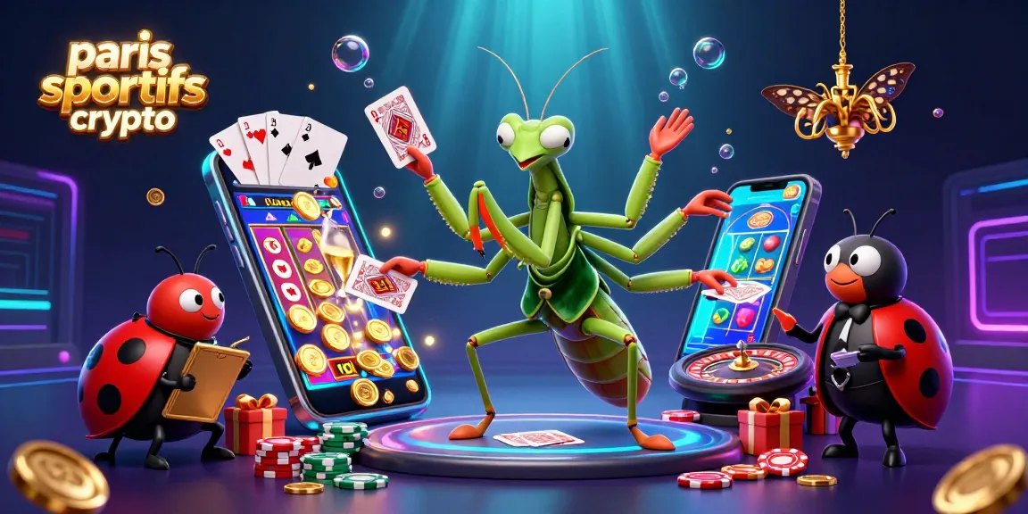 Les paris sportifs crypto s'animent avec des personnages colorés autour d'un smartphone dynamique.