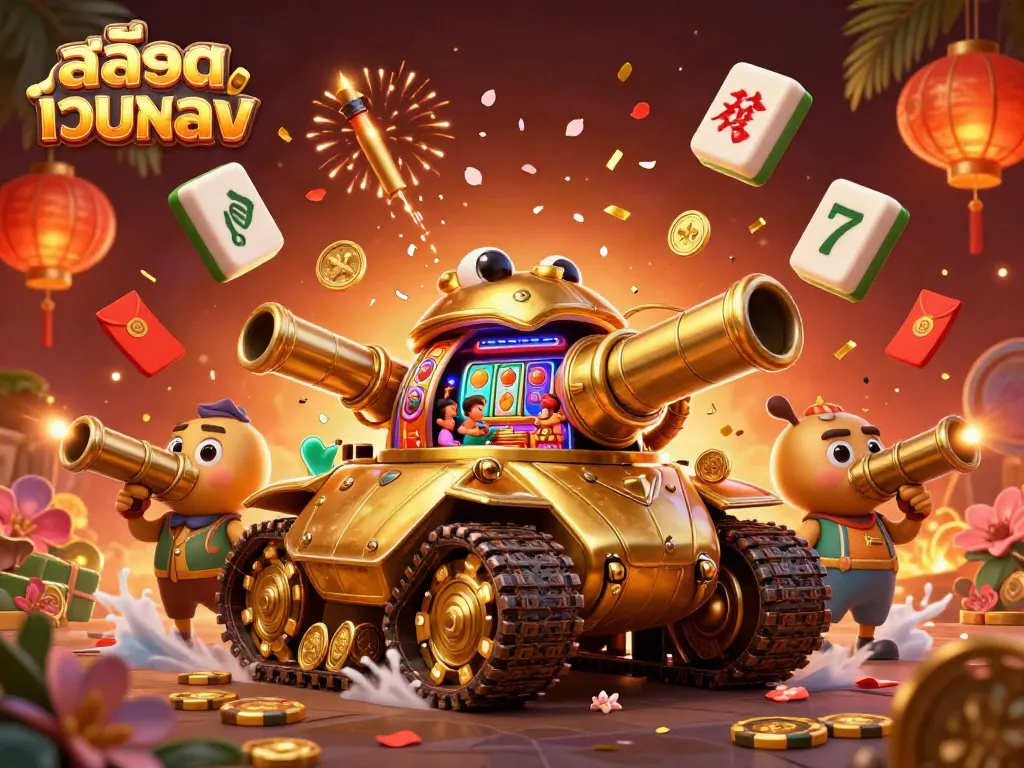 Play with สล็อตเว็บตรง in a vibrant casino scene hosted by a golden beetle tank filled with fun!