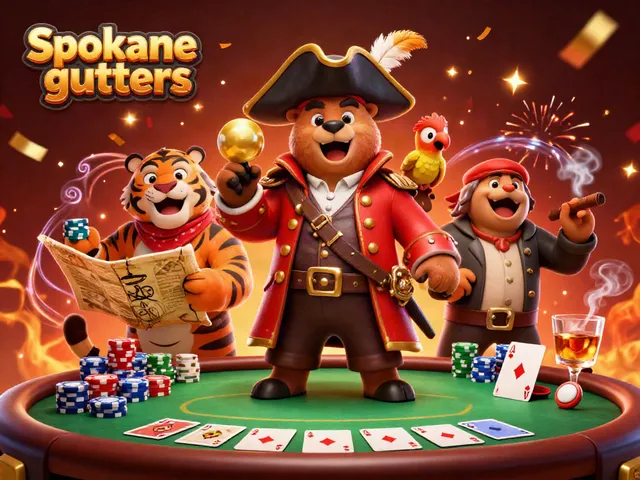 Engage with Spokane gutters gameplay featuring animated pirate characters in a poker scene.