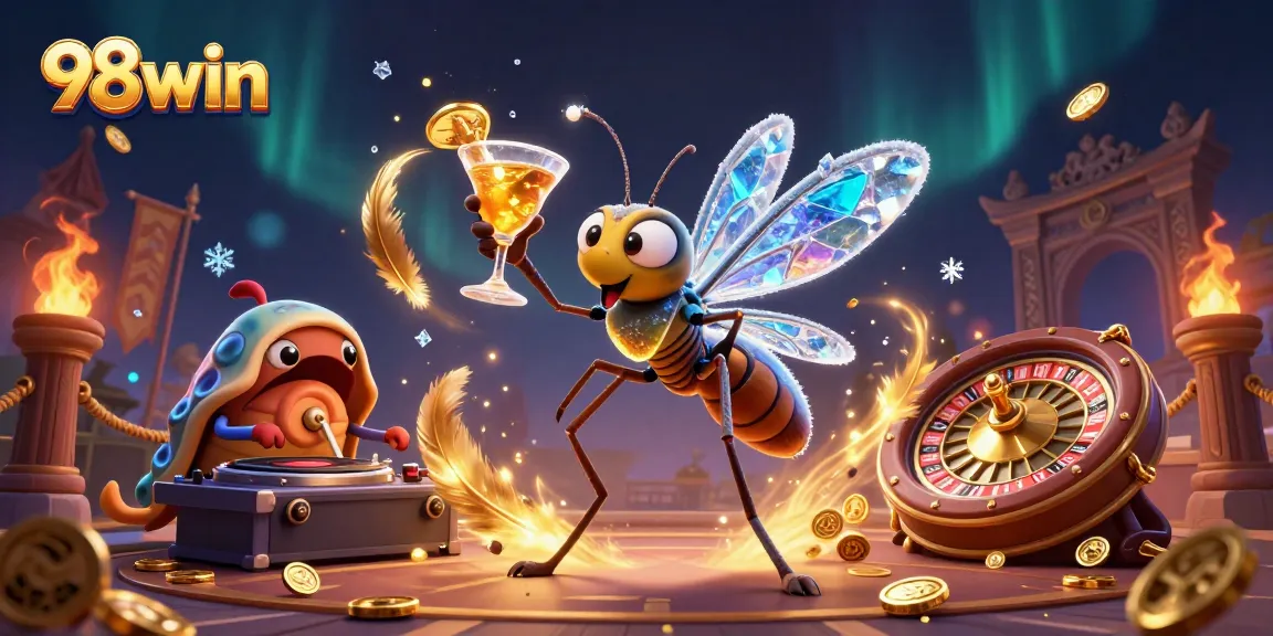 Spin the reels of fortune at 98win with our dynamic casino characters in a vibrant 3D scene.