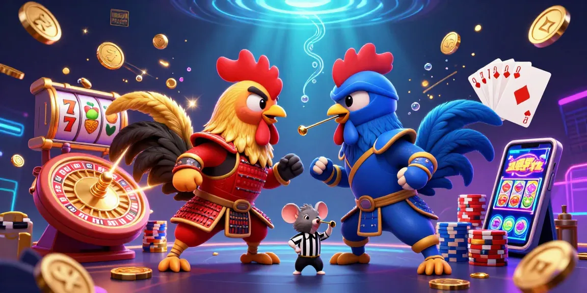 IMEISLOT showcases an epic showdown between cartoon roosters with dynamic gambling elements.