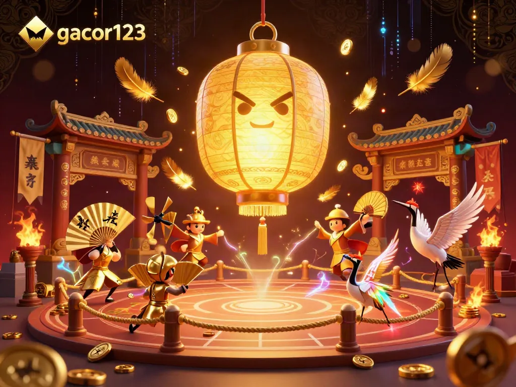Experience the thrill of gacor123 with energetic characters amidst a vibrant casino atmosphere.