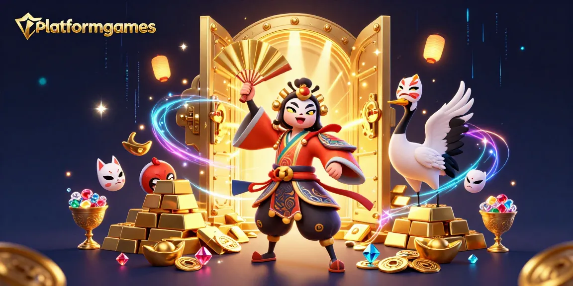 Join the adventure at platformgames with vibrant characters and rich treasures in this digital casino illustration.