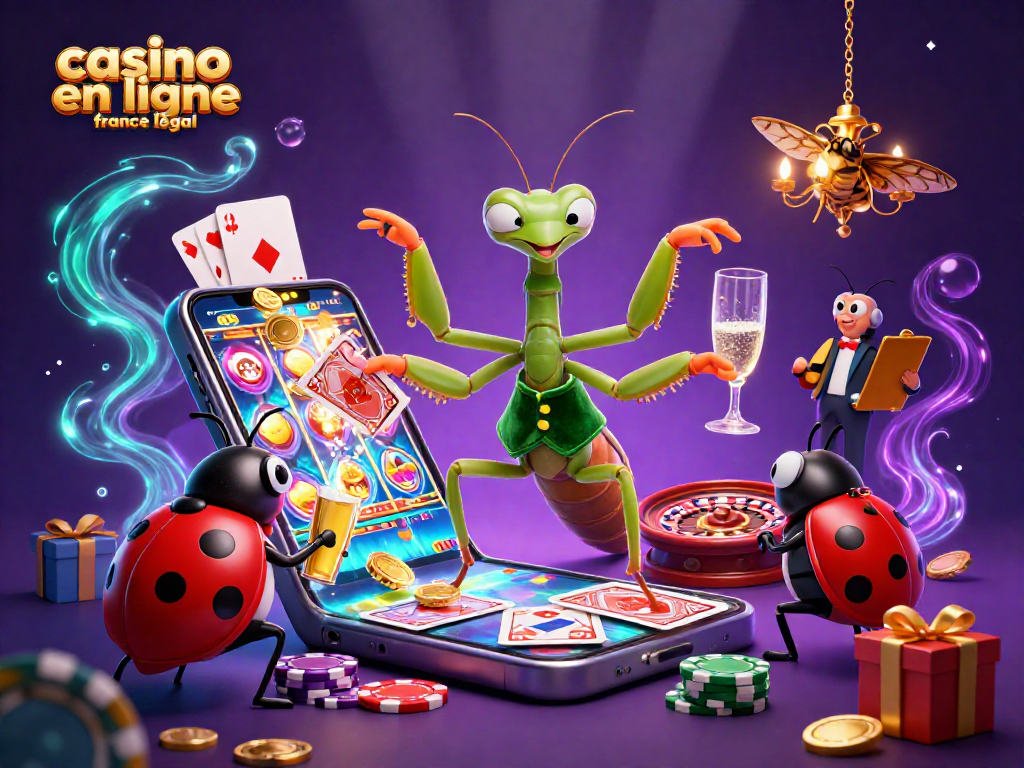 Illustration dynamique d'un casino en ligne France légal, mettant en avant un caméléon et un croupier, illustrant l'univers des jeux d'argent.