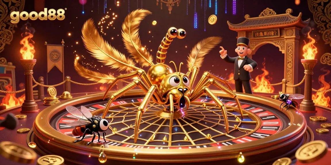 Engage with the thrilling roulette experience of good88 as a golden spider spins a web of bets.