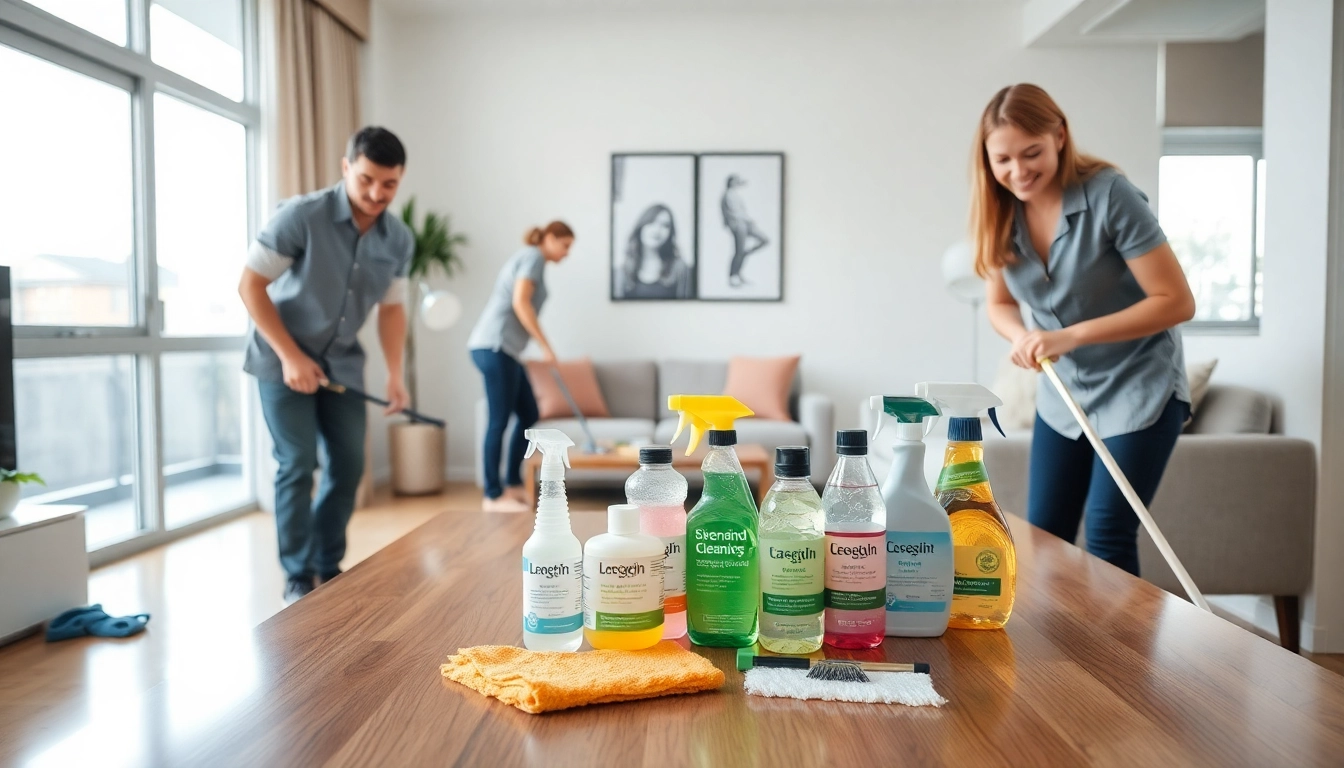 Bond cleaning Logan professionals demonstrating expert cleaning techniques in a bright apartment.