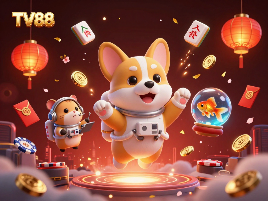 Engage in thrilling casino adventures with TV88's 3D illustration featuring astronauts and gaming elements.