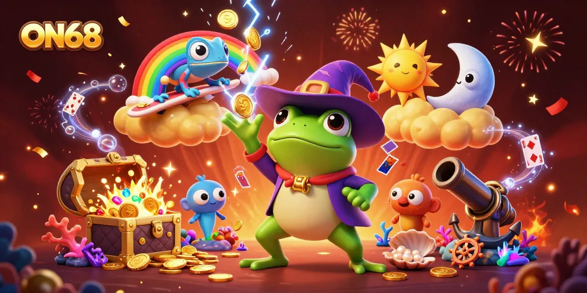 Experience the excitement of ON68 with a storm of golden coins and vibrant elements in a dynamic casino scene.