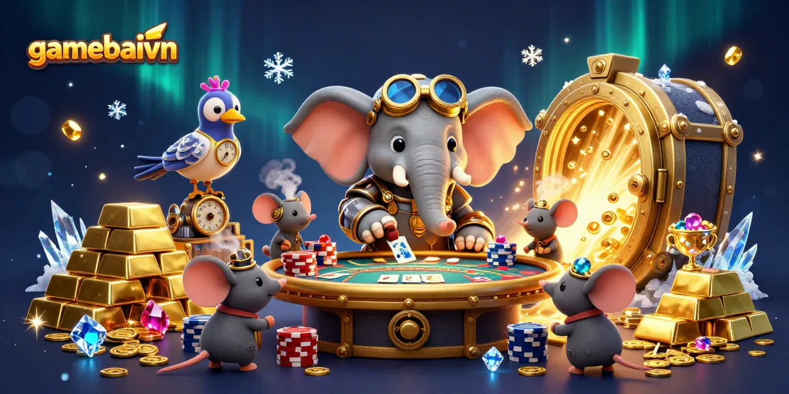 gamebaivn showcases a vibrant poker scene with unique characters and dynamic elements.