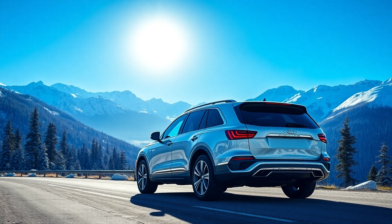 Discover a vancouver to whistler car service in a luxury SUV against stunning snowy mountain scenery.