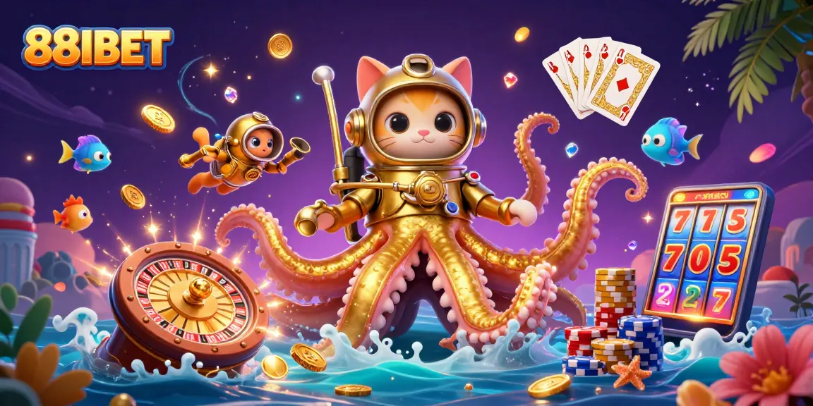 Engage in thrilling casino adventures with 88IBET's rich gaming scene featuring vibrant colors and dynamic characters.