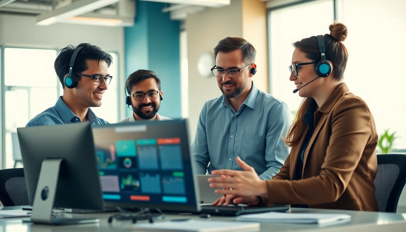 Engaged professionals providing it business support in a modern office.