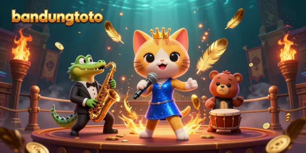 Highlighting bandungtoto, a lively 3D casino scene with vibrant characters in an engaging atmosphere.