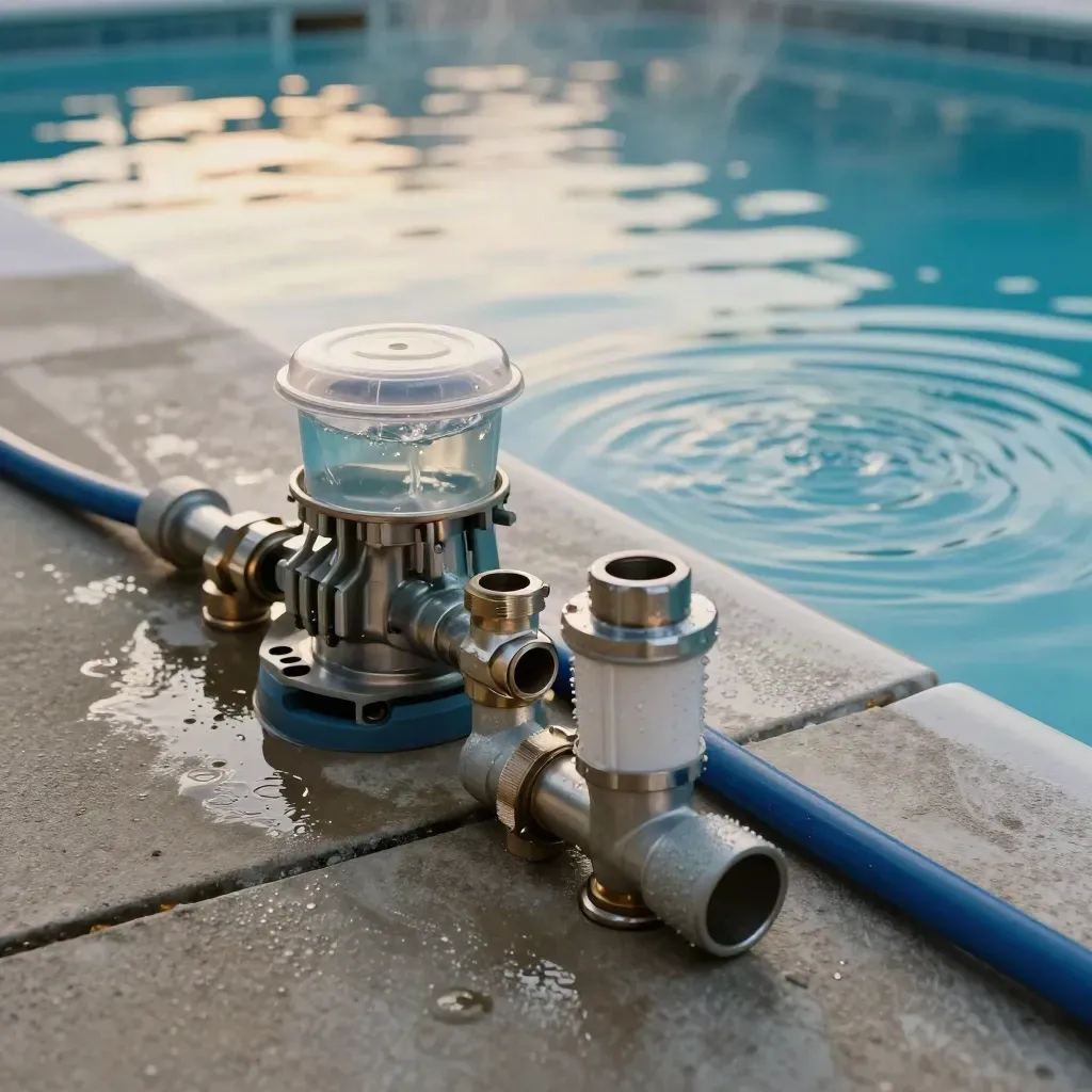 Repaired pool pump and filter sending ripples across a pool surface