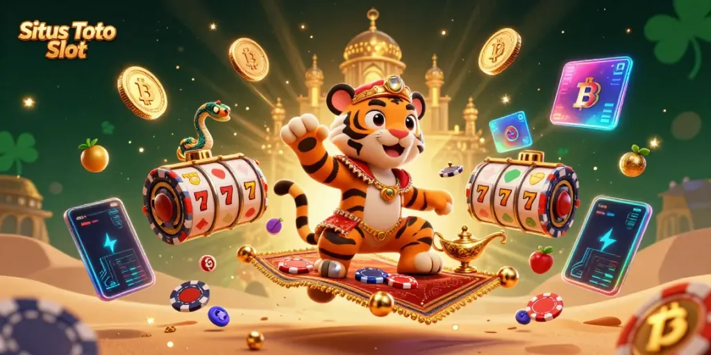 Menangkan jackpot di Situs Toto Slot dengan ilustrasi 3D sultan harimau dan elemen slot mengagumkan.