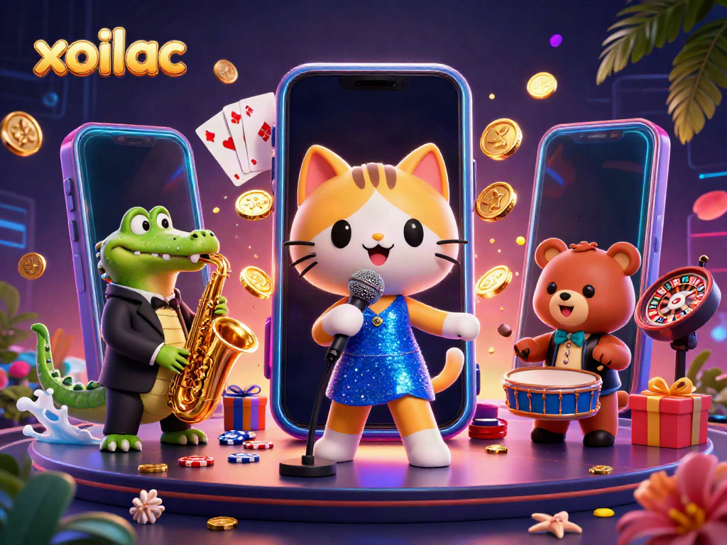 Engage in thrilling gaming at Xoilac with vibrant characters and dynamic casino elements.