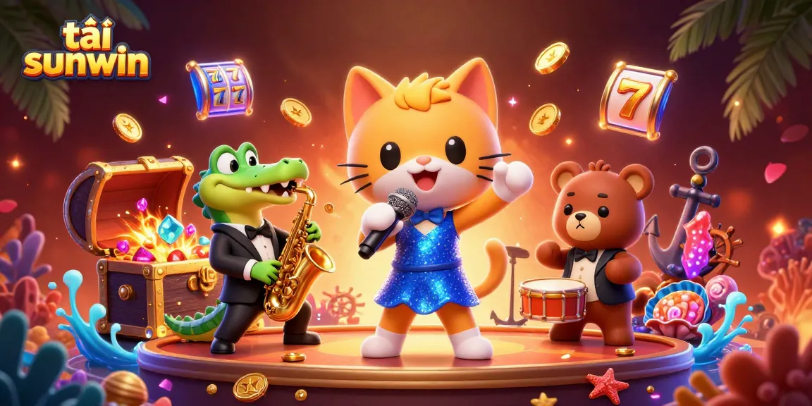 Experience excitement with tải sunwin at a vibrant casino scene featuring lively characters and colorful game elements.