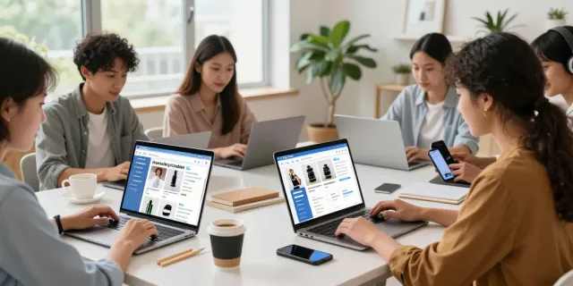 Engaged users exploring qc kakobuy finder options in a stylish e-commerce workspace.