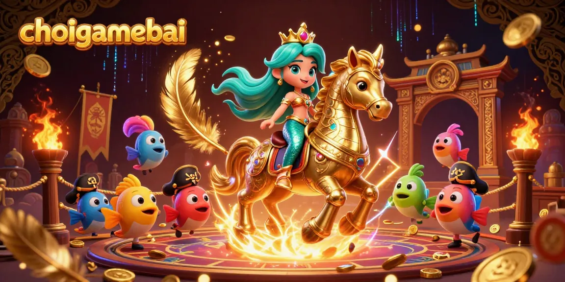 Join the thrilling action in choigamebai as the mermaid princess rides her armored seahorse amidst vibrant casino excitement.