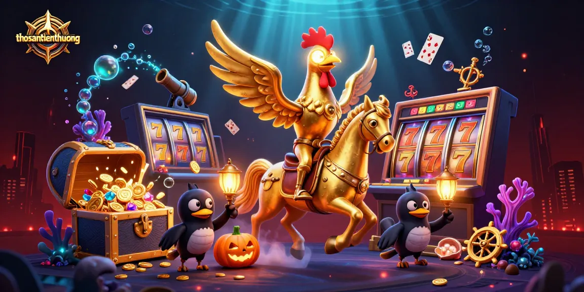 Experience thosantienthuong’s thrilling ambiance with golden rooster and stunning casino elements.