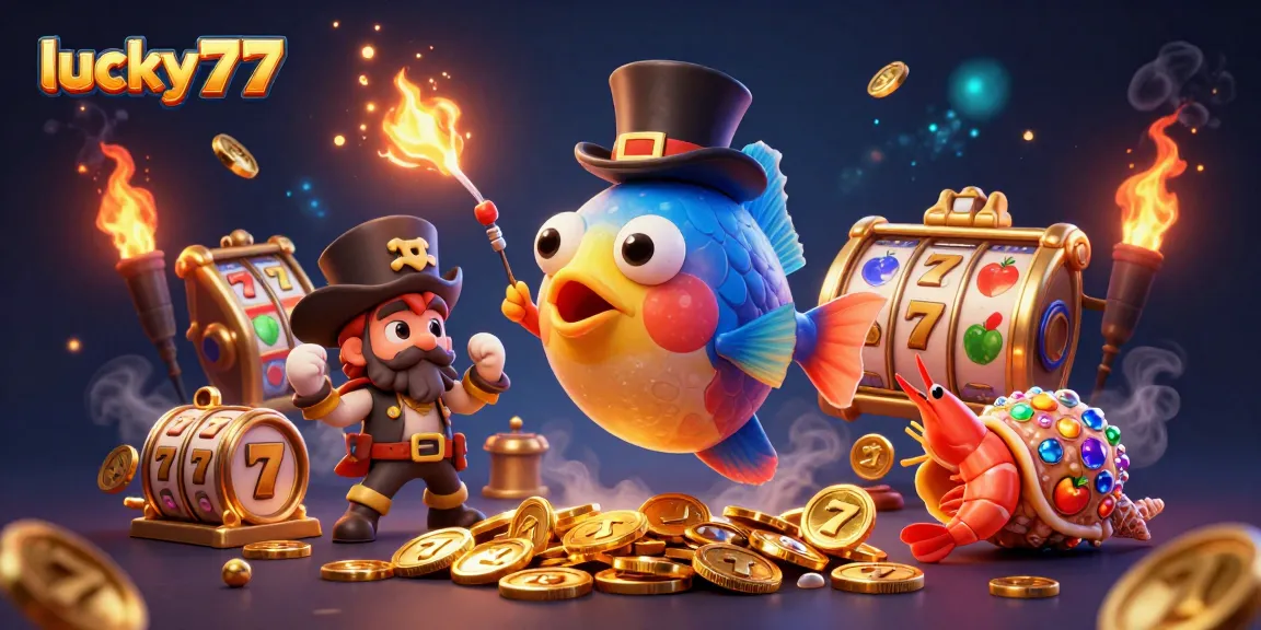 Join lucky77's underwater adventure with vibrant creatures and spinning slot reels.