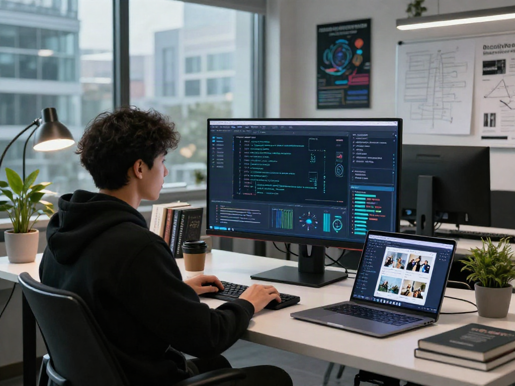 AI Detector software in a modern workstation with real-time analysis and data visualizations.