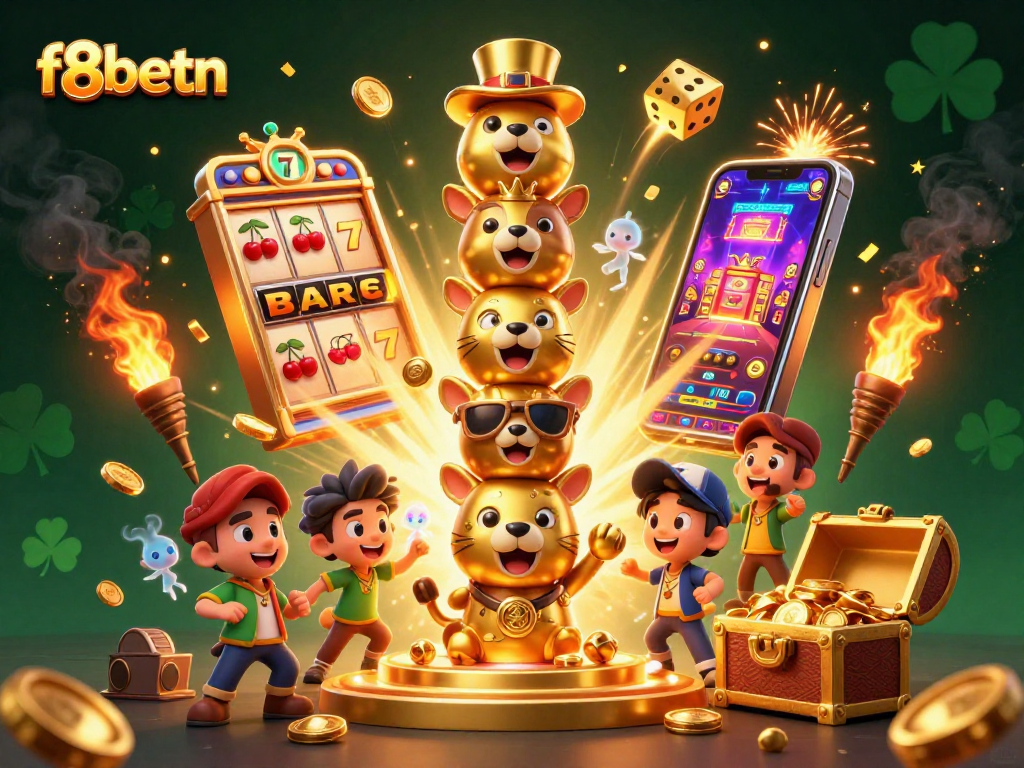 Engage with thrilling slots at f8betn, featuring vibrant jackpot scenes, dynamic game elements, and lively graphics.