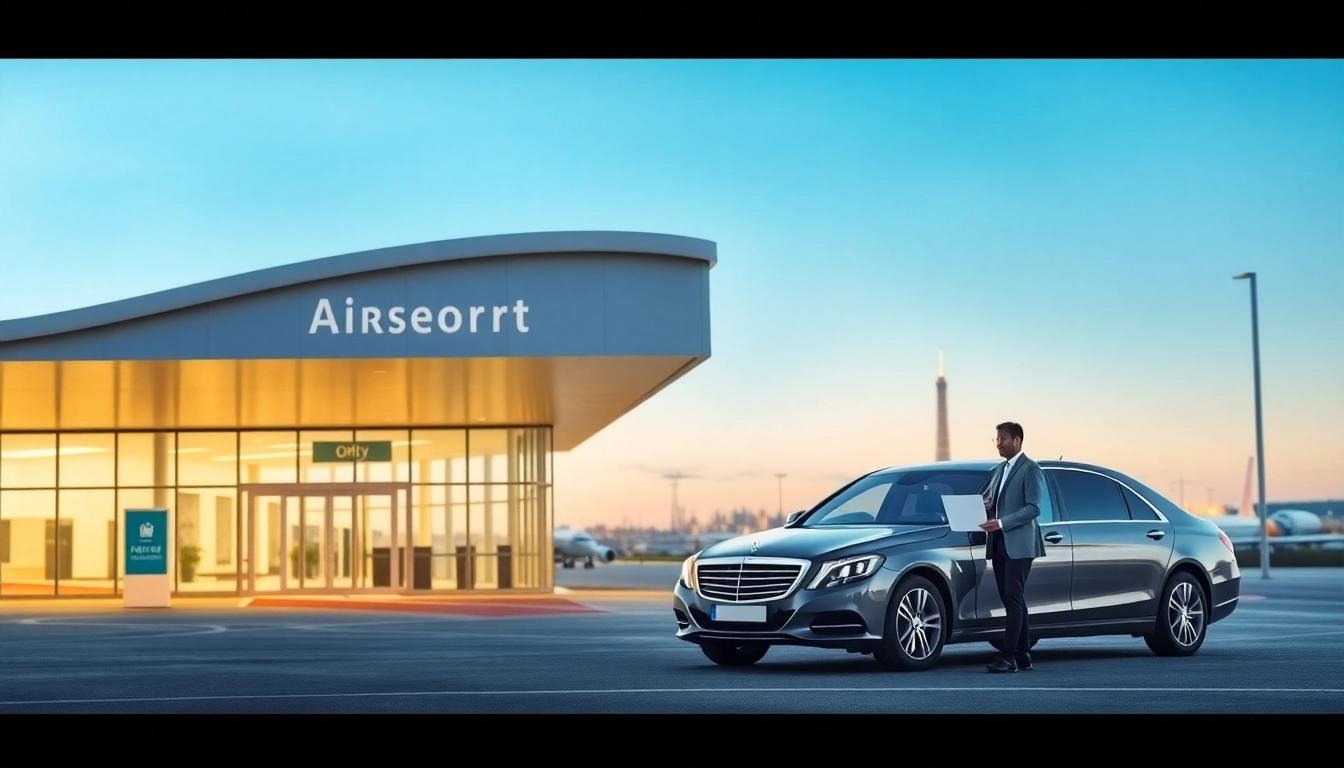 Offering an Orly Airport to Paris Transfer with a welcoming driver and luxury vehicle in view.