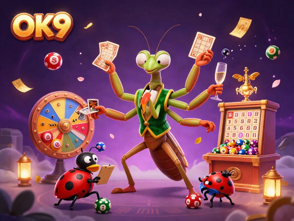 Experience excitement with OK9, featuring vibrant casino elements in a lively scene.