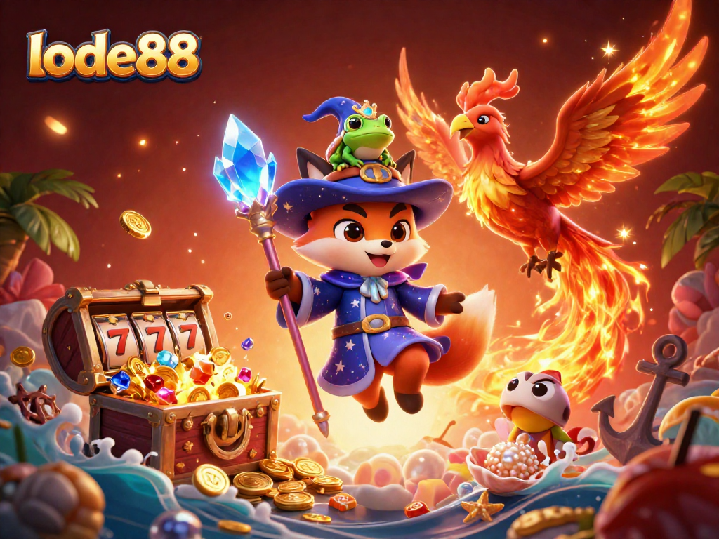 Experience thrilling wins at lode88 with a magical wizard fox and vibrant slot elements.