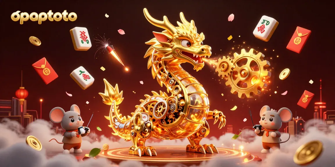 Experience exhilarating gameplay at oppatoto with a vibrant casino scene featuring golden dragons and festive elements.