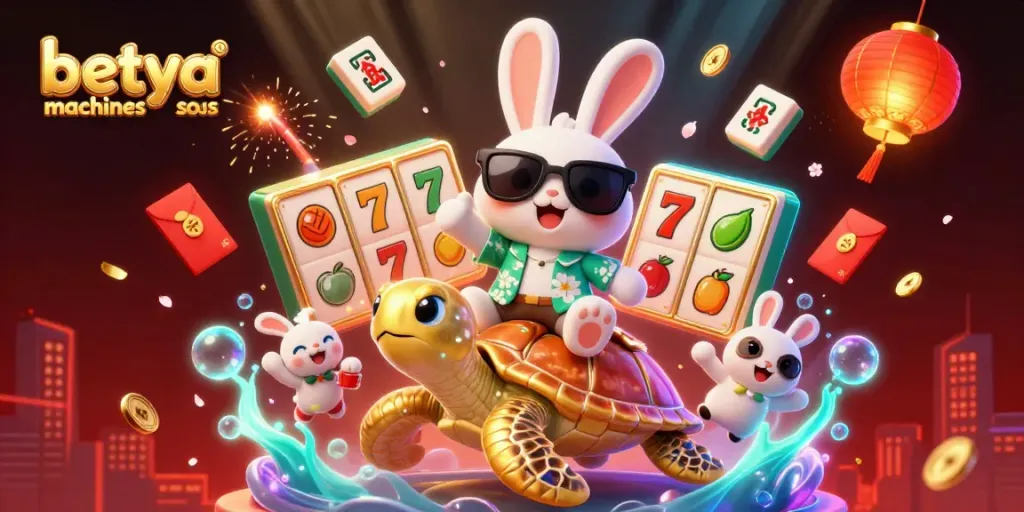 Play betya machines à sous with lively characters and dynamic casino symbols in a fun scene.