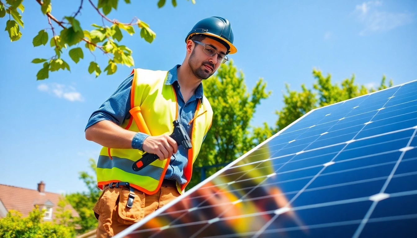 Technician repairing solar panels for a solar repair company near me, ensuring optimal performance.