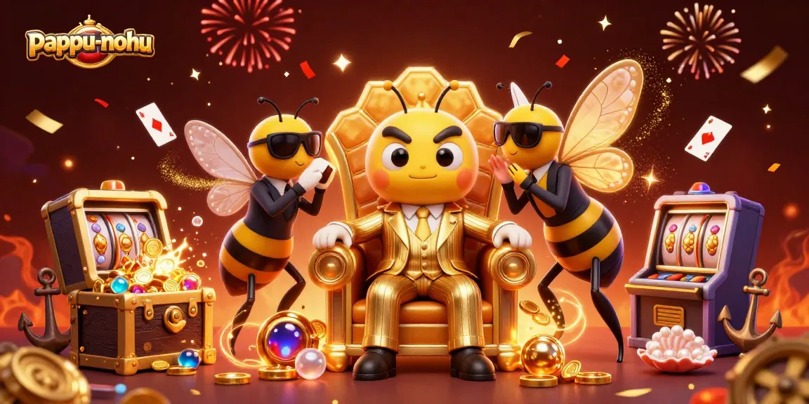 Pappu-nohu showcases a vibrant 3D illustration of a bumblebee boss and his entourage in a thrilling casino setting.
