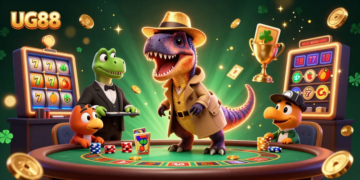 Experience the thrill of UG88 with a velociraptor card counter at a lively blackjack table.