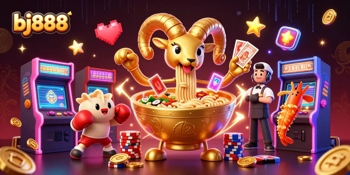 Experience the thrill of bj888 with a vibrant 3D scene featuring unique game characters and dynamic casino elements.