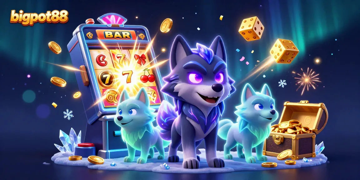 Experience the excitement of bigpot88 with a dynamic 3D casino scene featuring wolves, jackpots, and vibrant game elements.