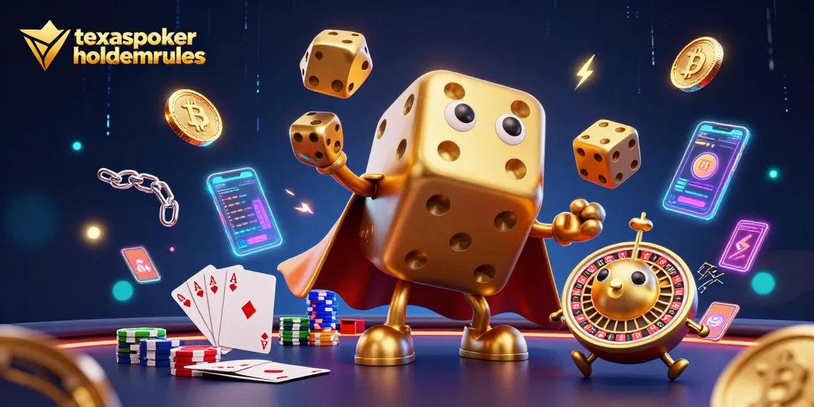 Play Texas poker with strategic mastery at texaspokerholdemrules, featuring a golden dice golem and vibrant gaming elements.