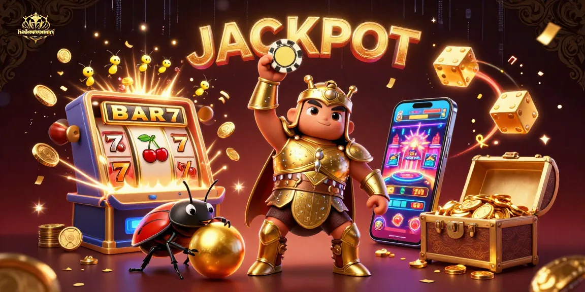 Experience the thrill of nekomayman with energetic beetle characters celebrating a jackpot in a vibrant casino scene.