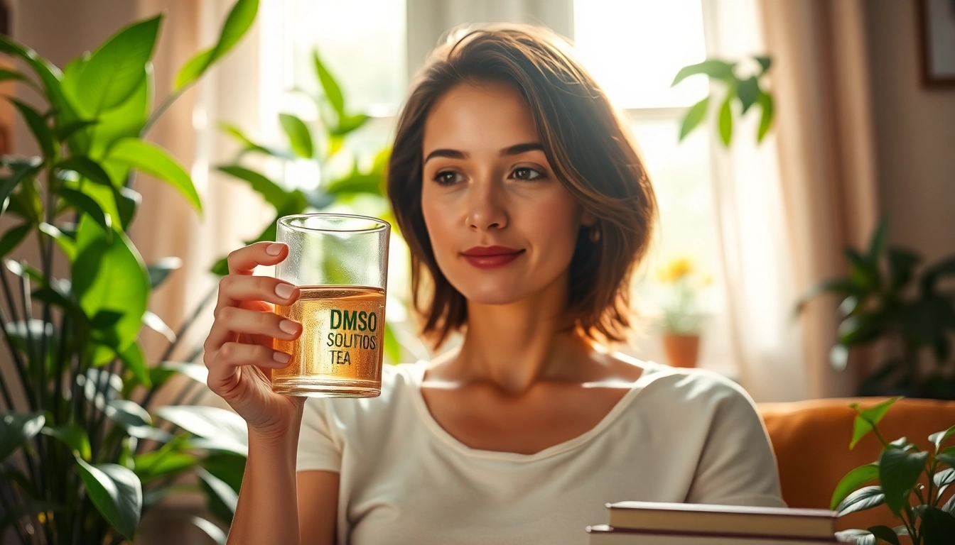 Visual representation of the benefits of drinking dmso showcasing a peaceful individual with a DMSO solution.