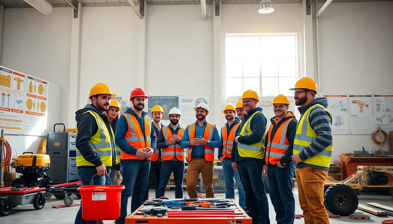 Trainees engaged in construction training san antonio tx, showcasing teamwork and skill development in a bright setting.
