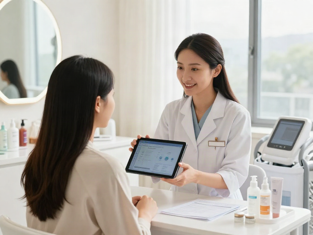 Facial analysis session showcasing alternatives to QOVES with expert guidance.