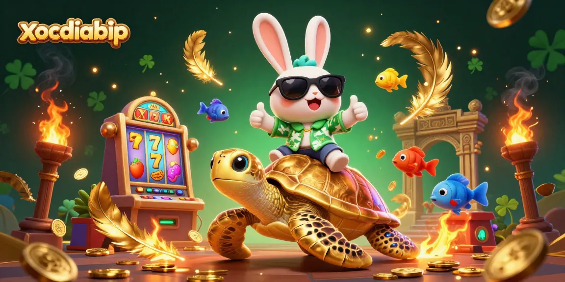 xocdiabip showcases a lucky rabbit and a golden turtle in a vibrant casino setting.