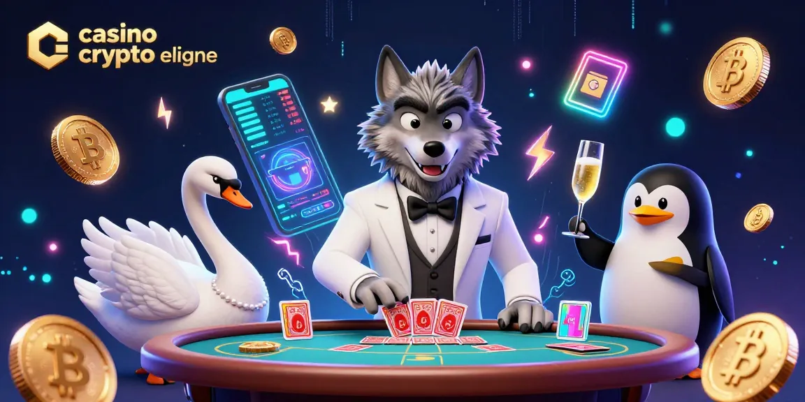Jouez au casino crypto en ligne avec un loup élégant, un cygne distributeur de cartes et un pingouin sommelier.